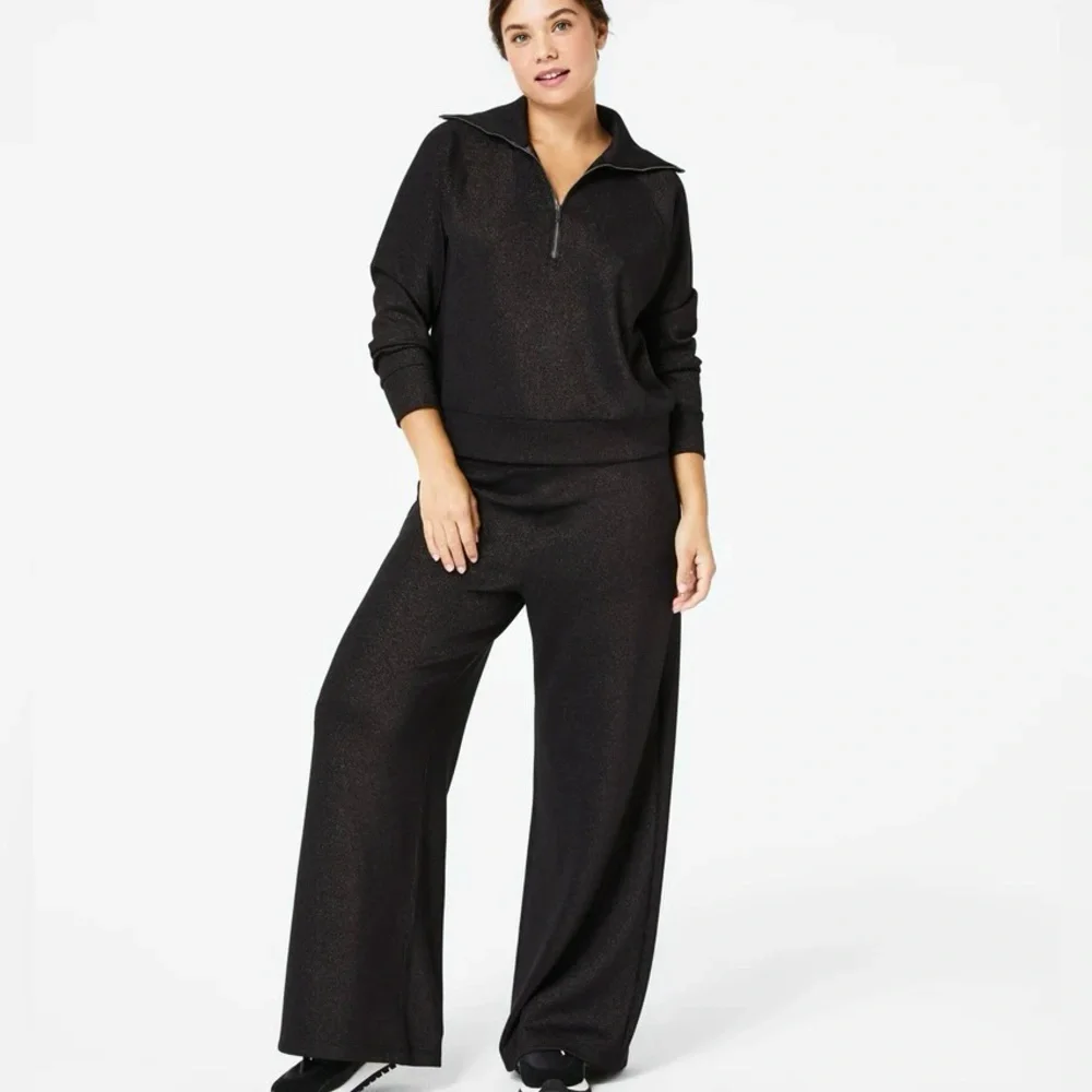 SPANX Black Wide-Leg Lounge Set with Half-Zip Pullover - Picture 1 of 9